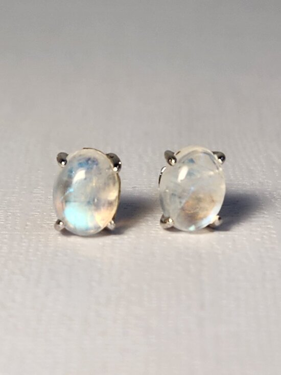 VTG NIB 925 Natural Clear Blue Fire Rainbow Moonstone Stud Earrings My Last One - Picture 4 of 14